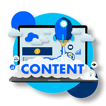 CONTENT IMAGE Content Icon with a rocket and a laptop